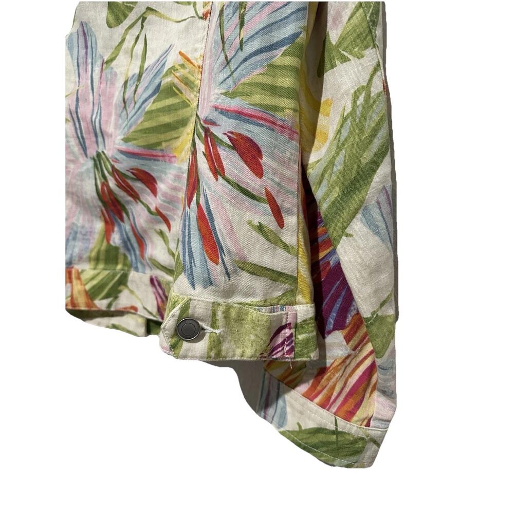 Chicos Floral Tropical Hawaiian Print Linen Blend Button Up Jacket Size 1 - Picture 6 of 11